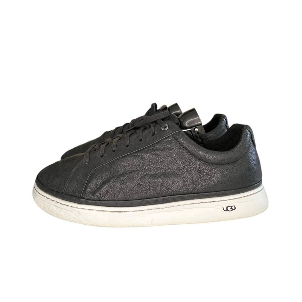 UGG Men's Black Leather Low-Top Athletic Sneakers with White Sole